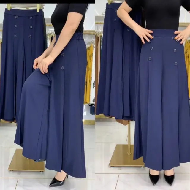 Slim Middle aged Women's Trousers With Nine quarter Skirt Navy Blue - Shop at LoveMi