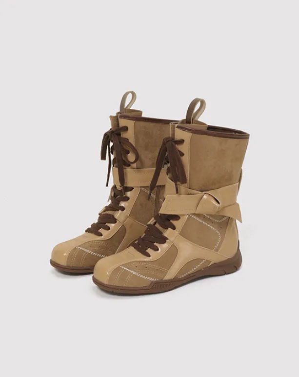 Retro Lace Up Boxing Boots Female Hight Increasing Martin Boots Yellow - Shop at LoveMi