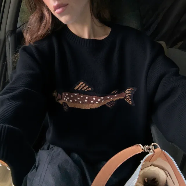 Fashion New Retro Casual Round Neck Loose Knitted Sweater Black - Shop at LoveMi