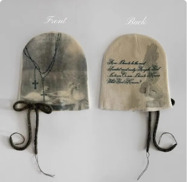 Printed Bow Knit Hat, Warm Ear covering Beanie, Flattering And Versatile Type E - Shop at LoveMi