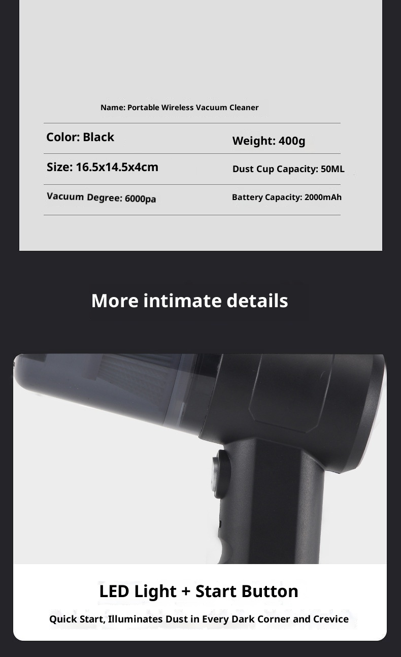 Vacuum Cleaner Wireless Portable Dust Collector Vehicle-mounted Home Use Large Suction Hand-held Cleaning Koalakits36