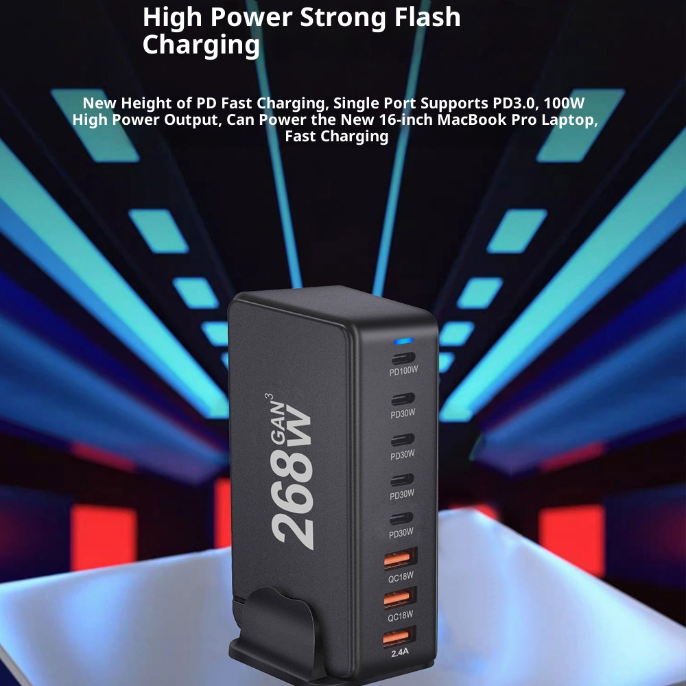 268W Gallium Nitride PD ChargerMulti-functional Desktop 5 C3A New 8-port Adapter