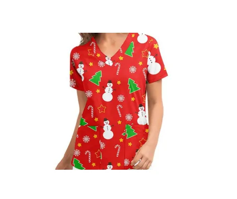 Christmas Women's Short sleeved V neck Protective Clothing Nursing Gown Top Style 5 - Shop at LoveMi