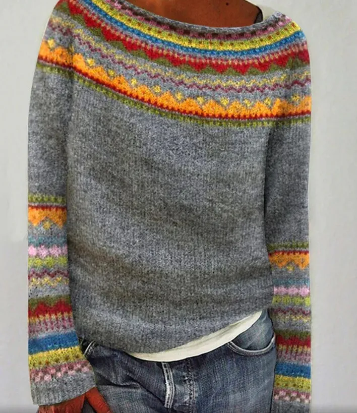 Printed Round Neck Sweater Thick Needle Fabric - Style 8559-M