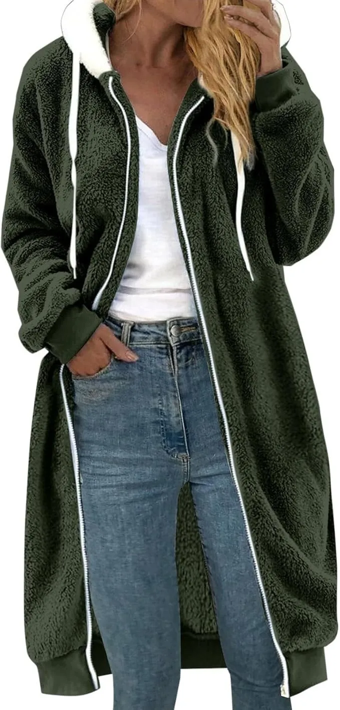 Women's Thick Mid-length Double-sided Plush Fur Hooded Coat Overcoat - Army Green