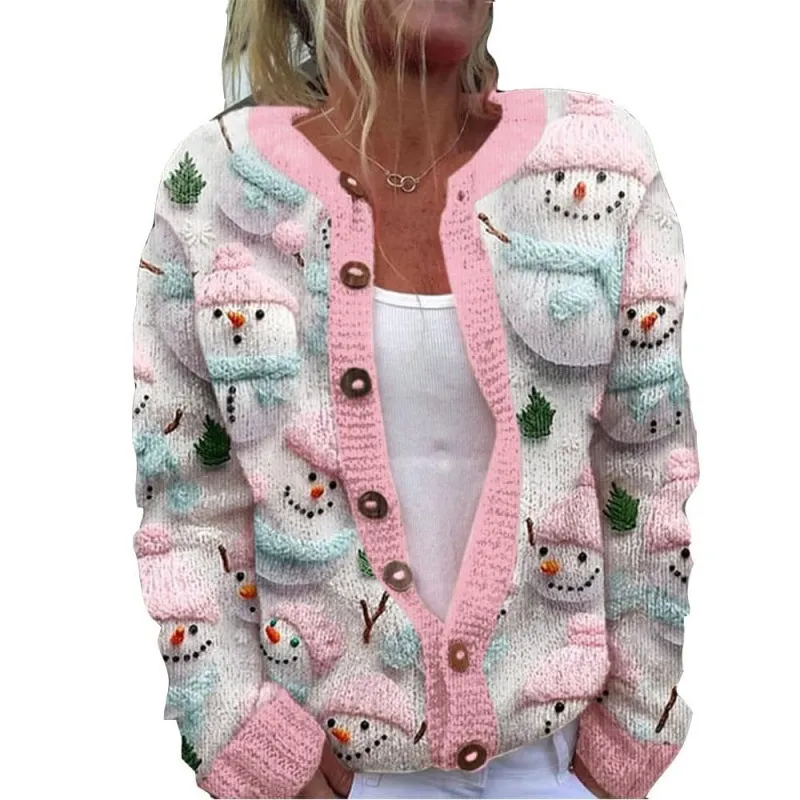 Cardigan Sweater Coat Single Row Button Sweater Printing - E114Kkrwy86-M