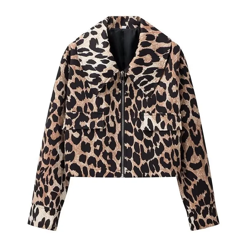 Women's Fashion Street Hipster Leopard Print Coat - Short Leopard Print