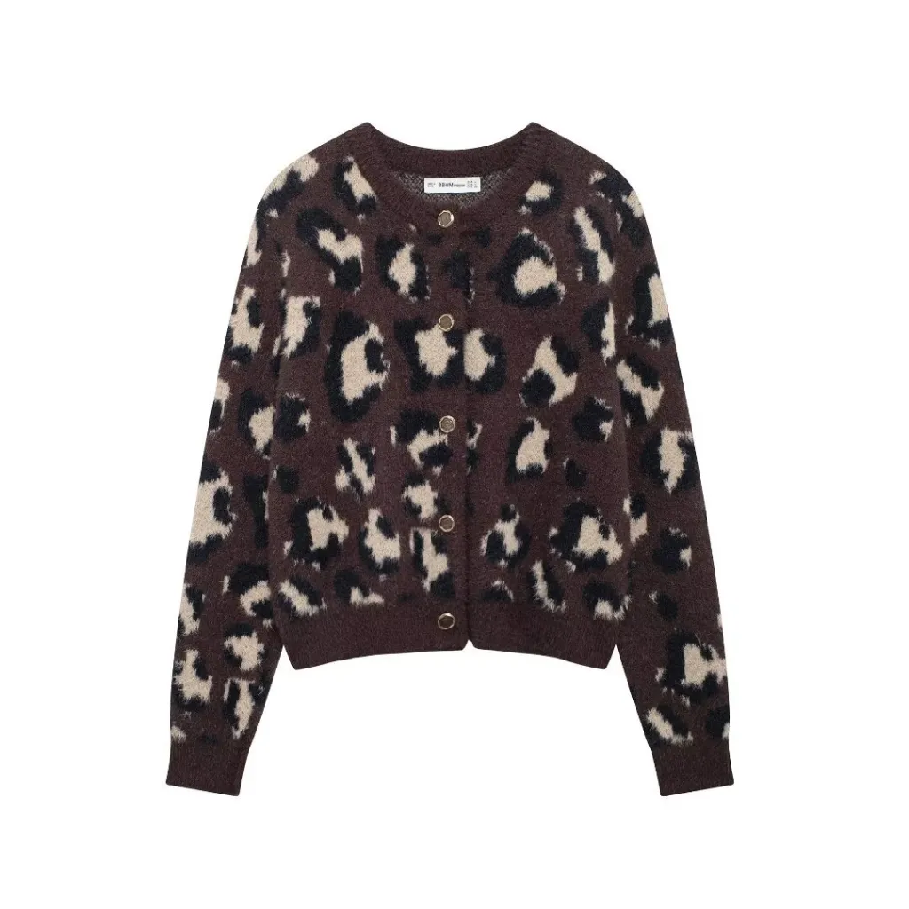Style Vintage Leopard Print Sweater Coat - Leopard Print 2