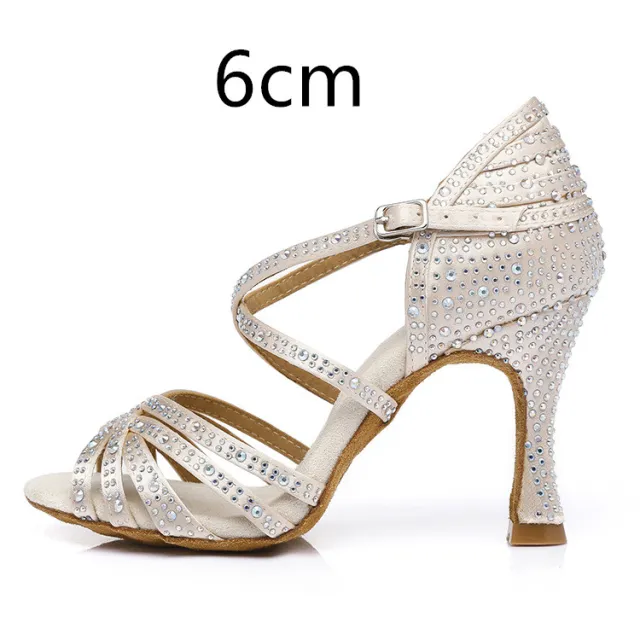 Latin Dance Shoes Hot Drilling Full Drilling Middle Heel Light Flesh Color 6Cm Heel 42 - Shop at LoveMi