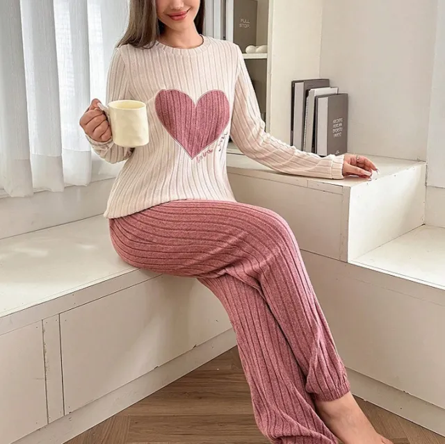 Women's Love Pajamas Two piece Trousers Long Sleeve Loose And Comfortable Lotus Root Color - Shop at LoveMi