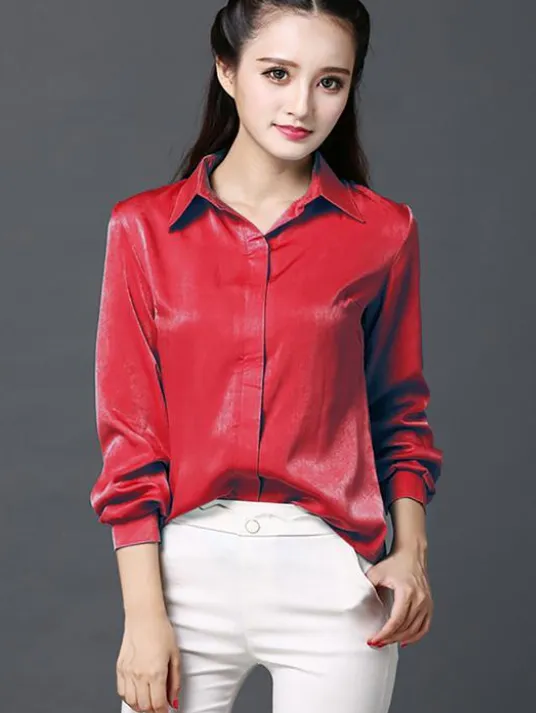This Mulberry Silk Shirt Has A Slim And Form fitting Texture Made Of Real Silk Red - Shop at LoveMi