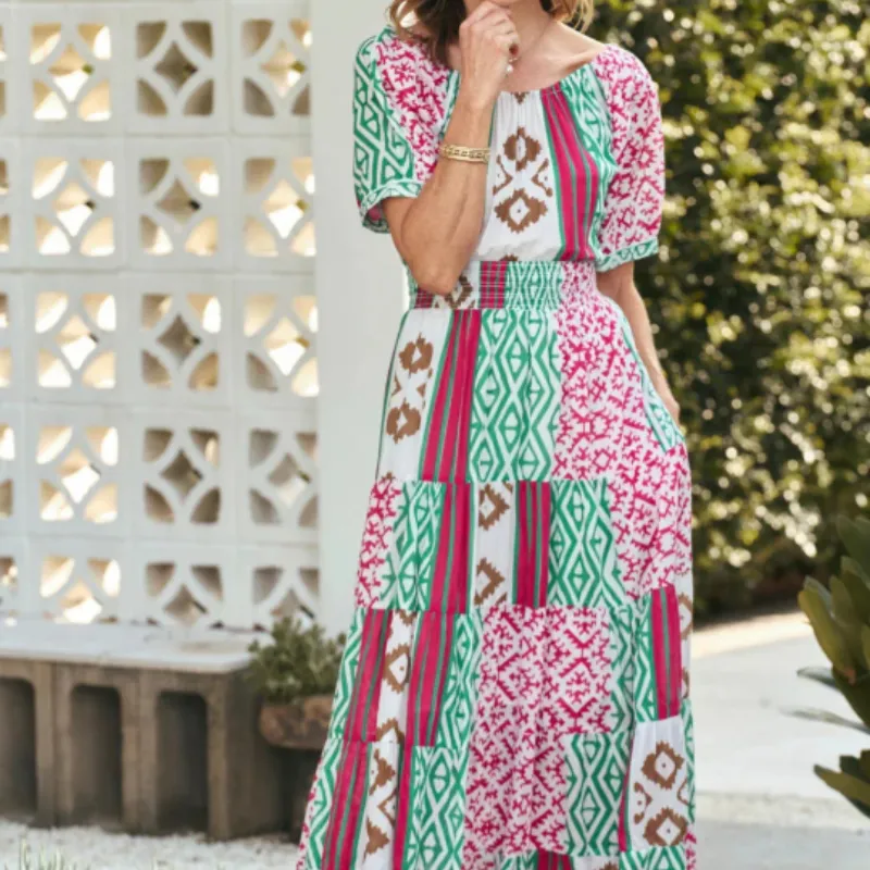 Isla Tiered Dress In Serenade - Red