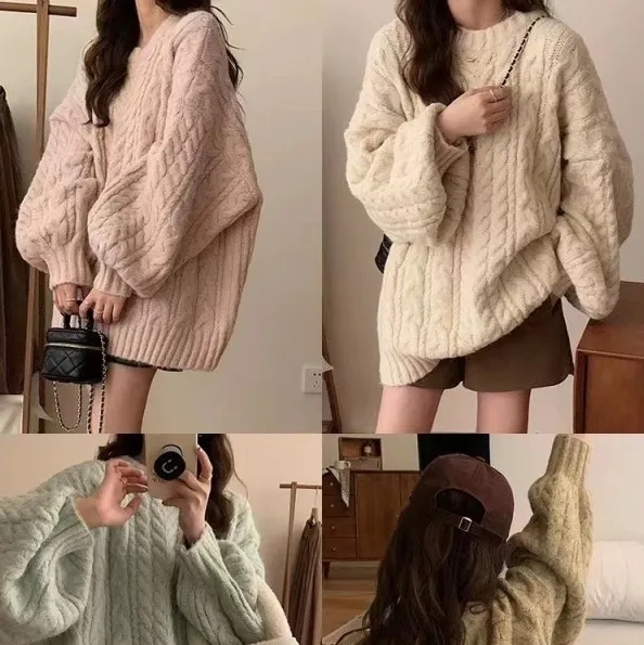 Idle Style Korean Style Loose Sweater Coat Women - Green