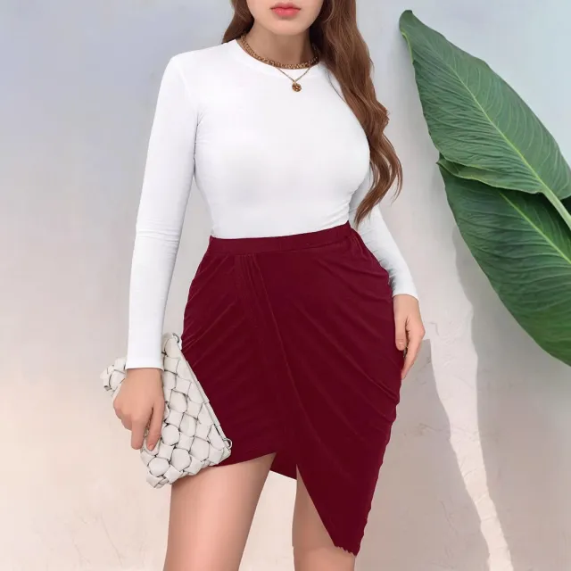 Plus Size Women's Clothes Fashion Skirt Wine - Shop at LoveMi