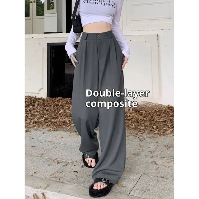 Loose, Casual, Stylish, Slimming Straight leg Wide leg Trousers Gray - Shop at LoveMi