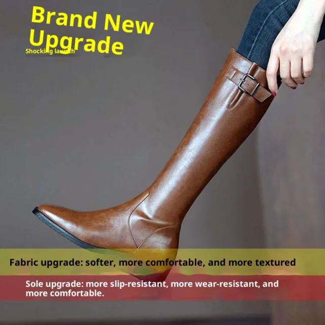 High grade Below The Knee Slimming Chunky Heel Knight Brown - Shop at LoveMi