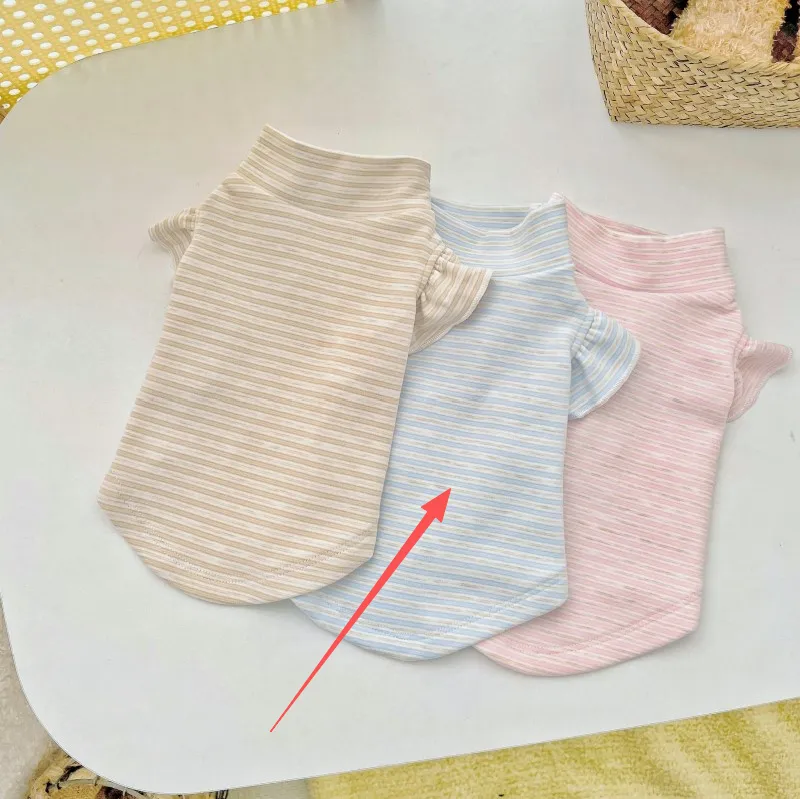 Striped Turtleneck Flounced Sleeve Bottoming Shirt Pet Clothes - Blue