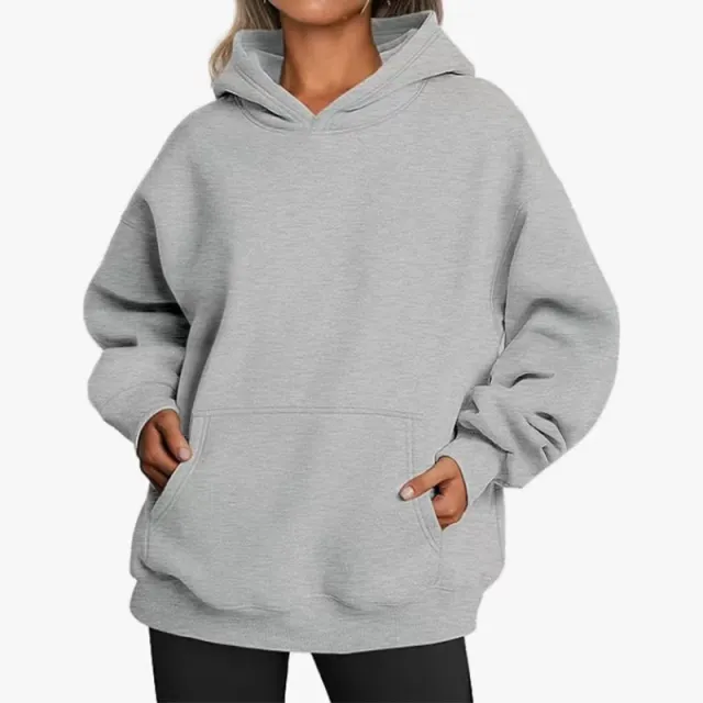 Loose Casual Temperament Long Sleeve Hooded Sweater Light Grey - Shop at LoveMi