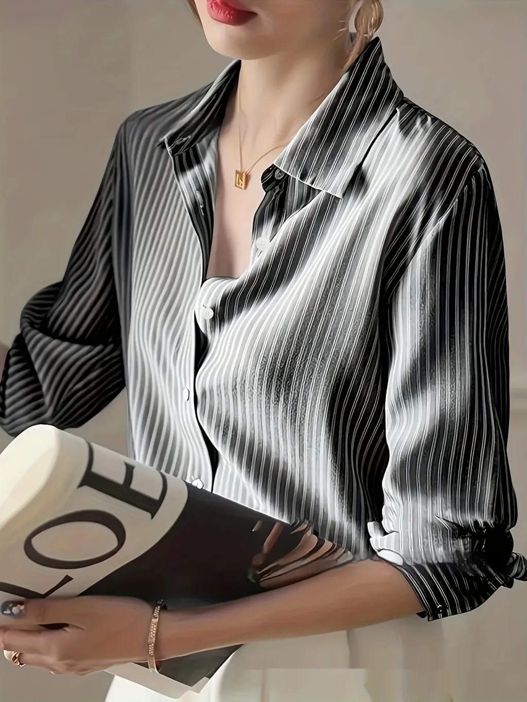 Spring New Striped Casual Shirt For Women - Black