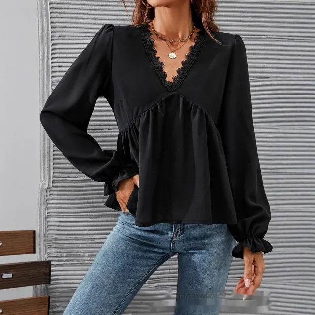 Women's Casual All match Lace Lining Shirt Black - Shop at LoveMi