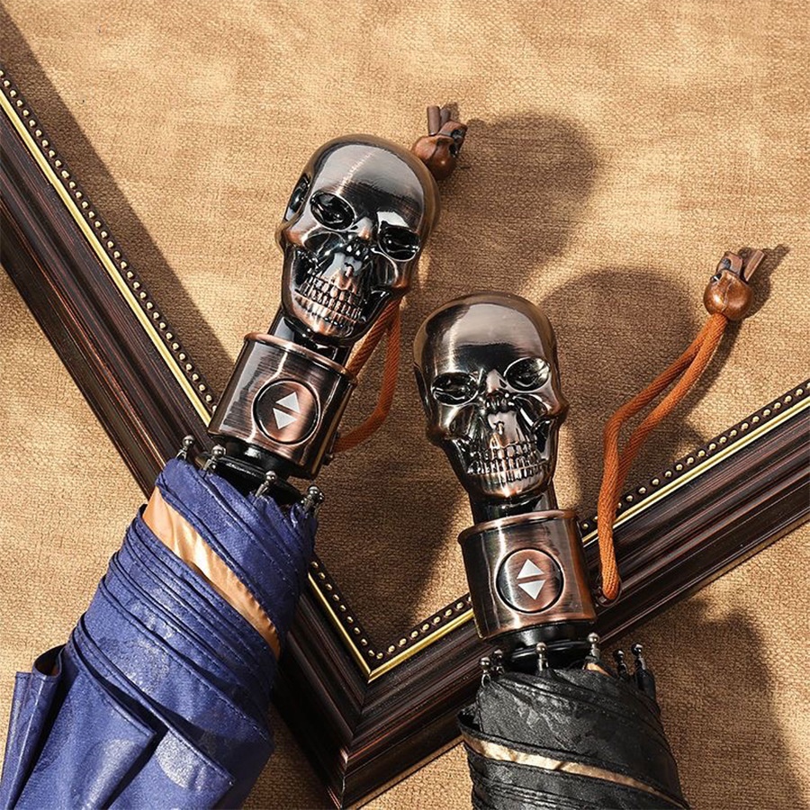 Three-fold Automatic Skull Dual-use Sun-proof UV-proof Wind-resistant Umbrella - Image 2