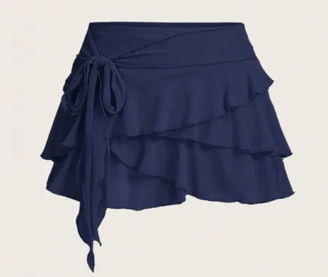 Women's Layered Ruffled Low Waist Skirt Navyblue - Shop at LoveMi
