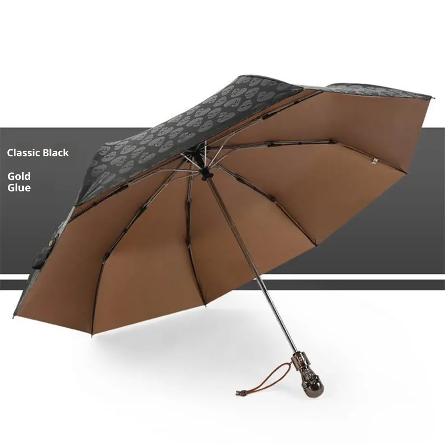 Three-fold Automatic Skull Dual-use Sun-proof UV-proof Wind-resistant Umbrella