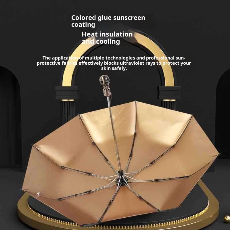 Three-fold Automatic Skull Dual-use Sun-proof UV-proof Wind-resistant Umbrella - Image 3