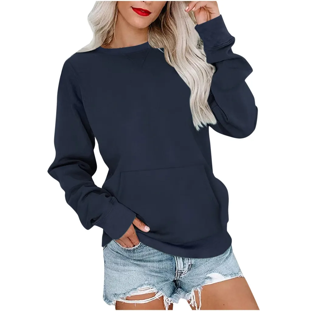 Women's Pin Solid Color Round Neck Loose Long-sleeved Sweater - Black
