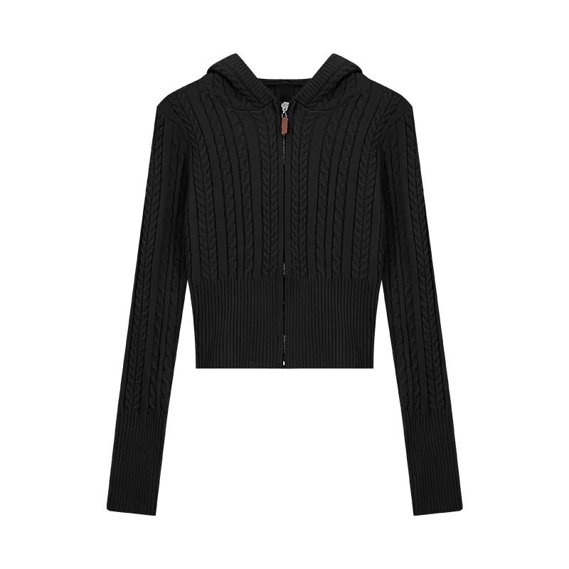 Women's Waist Slimming Casual Sweatshirt Small Cropped Sweater Coat - Black