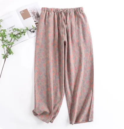 Spring And Autumn Purified Cotton Pajama Pants Large Size Home Thin Printing Small Red Flowers - Shop at LoveMi