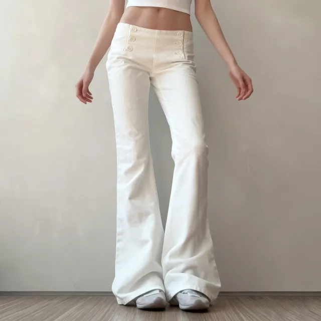 Design Breasted Access Control Waist Slimming And Hip Lifting Denim Trousers White - Shop at LoveMi