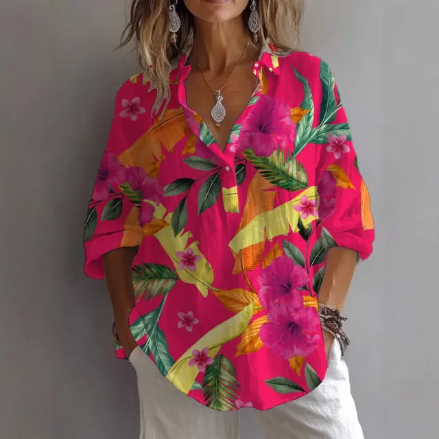 Women's Digital Printing Long Sleeve Shirt Top Rose Red - Shop at LoveMi