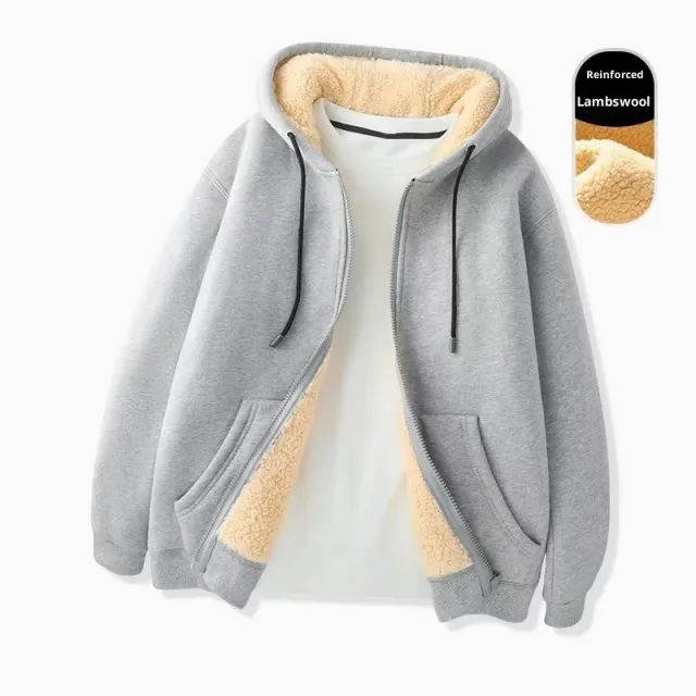Women's Simple Solid Color Cold proof Warm Berber Fleece Hooded Jacket Light Gray - Shop at LoveMi