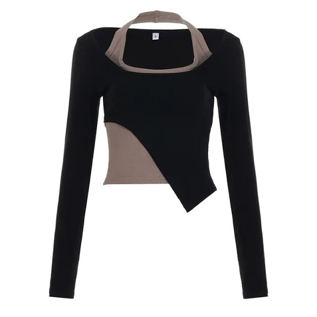 Color Matching Irregular Short Personalized Two piece Set Top Black - Shop at LoveMi