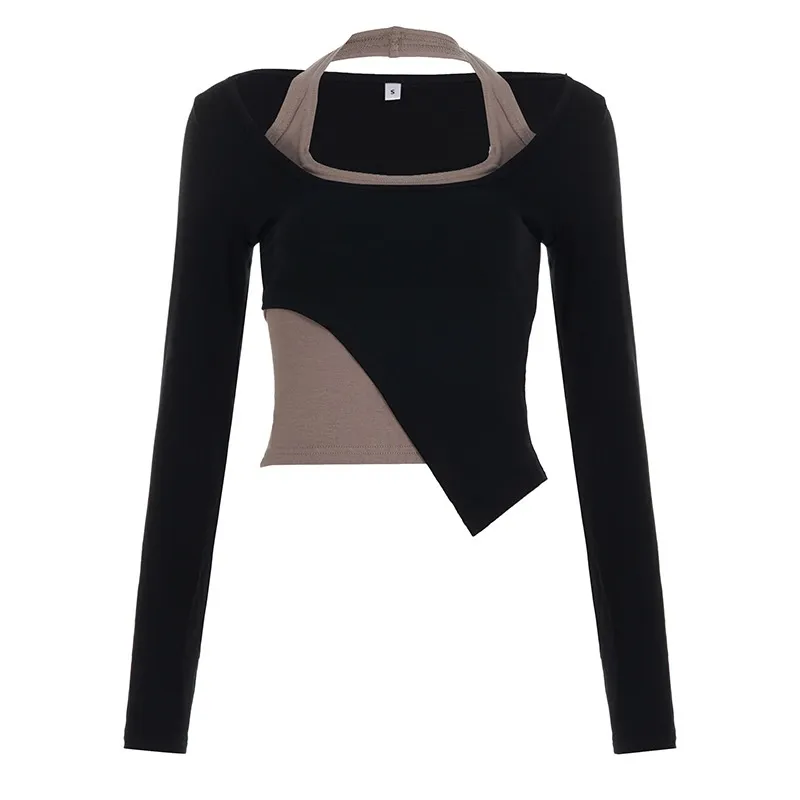 Colour Matching Irregular Short Personalised Two-piece Set Top - Black