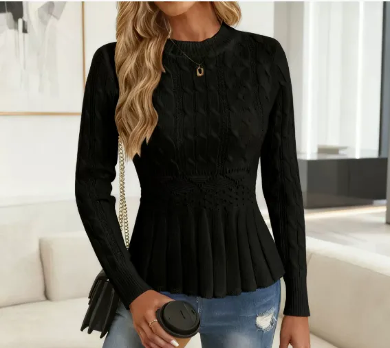 Women's Waist Slimming Pleated Top Sweater Black - Shop at LoveMi