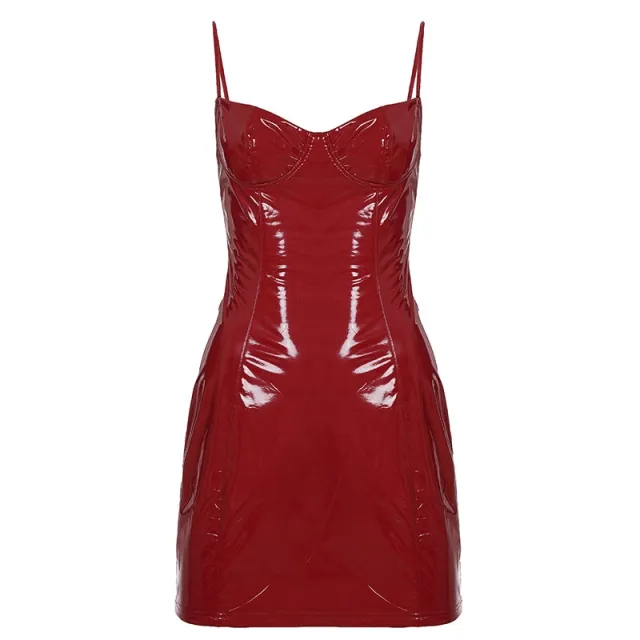Design Glossy Leather Style Sheath Dress Red - Shop at LoveMi