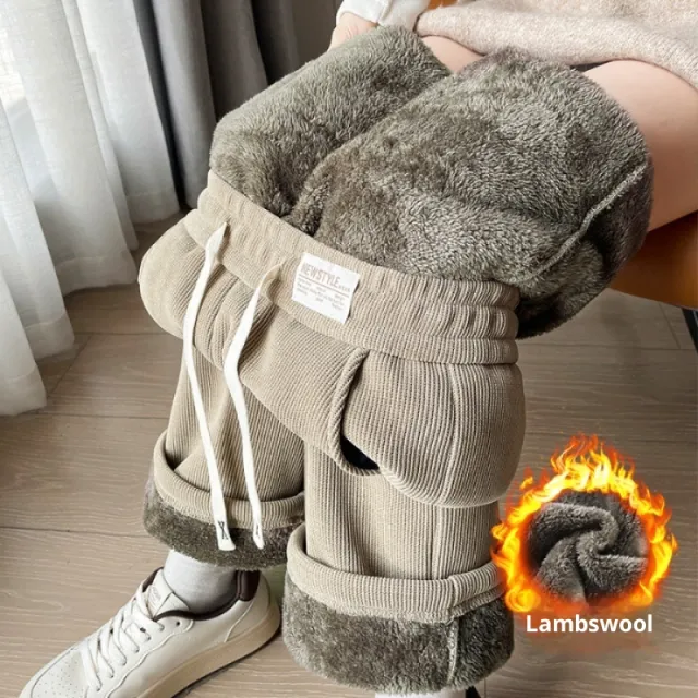 Chenille Fleece lined Thickening Wide Leg Pants Women's Autumn And Winter Oat Arctic Fleece - Shop at LoveMi