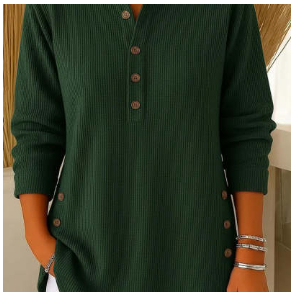 V-neck Buttons Sweater Fashion Casual Solid Color Long-sleeved Tops Women's Blouse T-shirt Clothing - Image 14