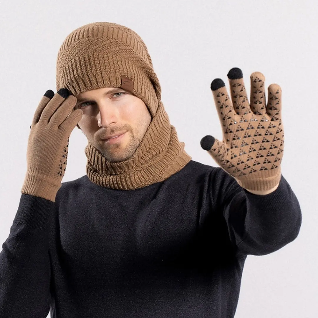 Winter Fleece-lined Warm Hat Scarf Gloves Three-piece