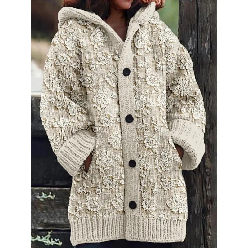 3D Printed Autumn Winter Coat Thickened Hooded Cardigan Sweater - Moon7