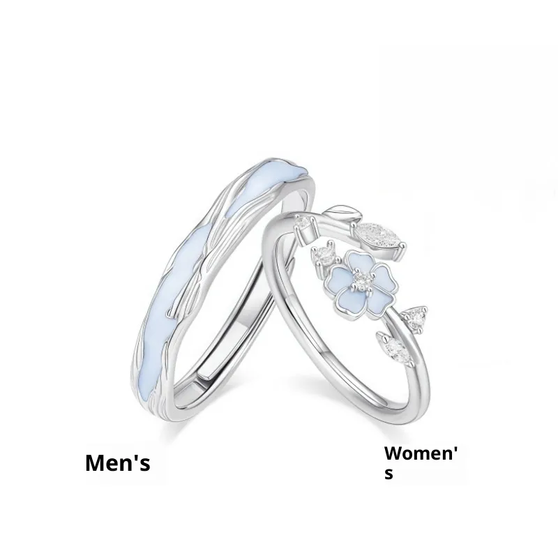 Creative Silver Sparkling Camellia Couple's Ring - S925