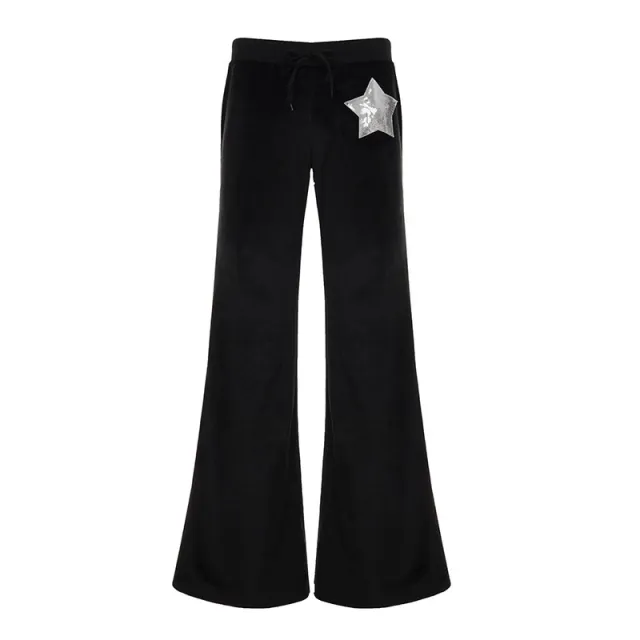 Niche Style Sequined Embroidered Low Waist Casual Pants Black - Shop at LoveMi