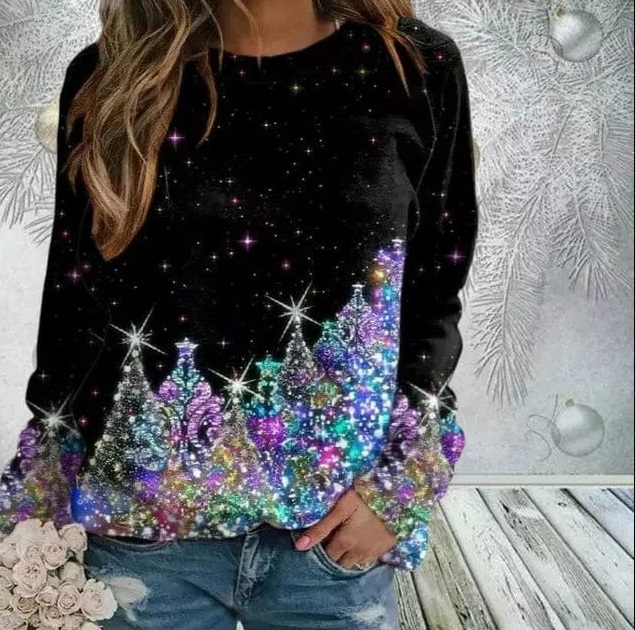 Loose Pullover Print Long sleeved Round Neck Women's Sweater Nkwy 011 S - Shop at LoveMi