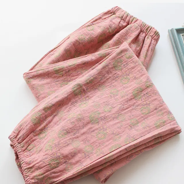 Double layer Yarn dyed Jacquard Cotton Women's Pajama Bottoms Spring, Summer Pink Rose - Shop at LoveMi