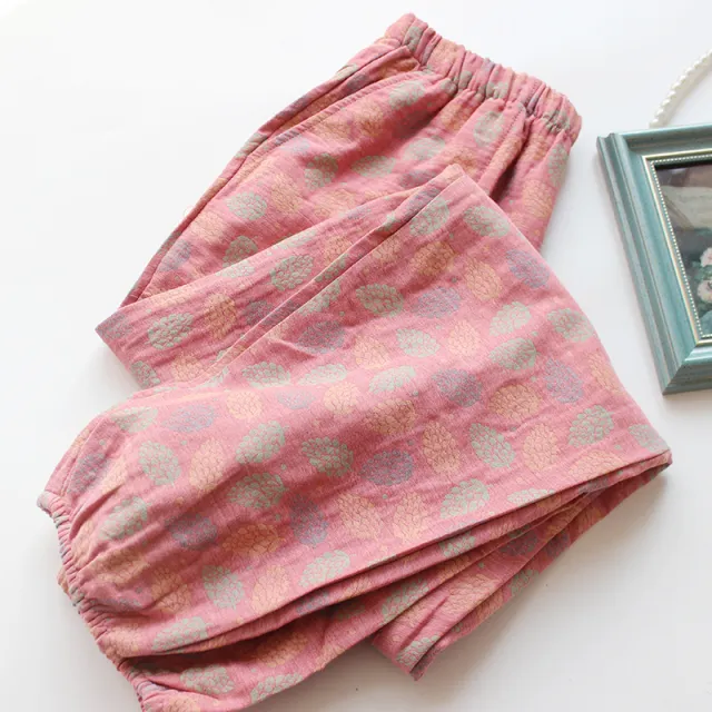 Double layer Yarn dyed Jacquard Cotton Women's Pajama Bottoms Spring, Summer Pink - Shop at LoveMi