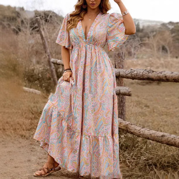 Bohemian Color Paisley Vintage Dress Skin Color - Shop at LoveMi