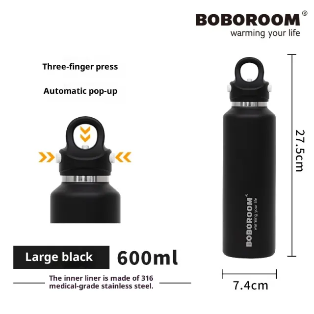 316L Stainless Steel One click Lid Quickly Open Cup Car Double Layer Black - Shop at LoveMi