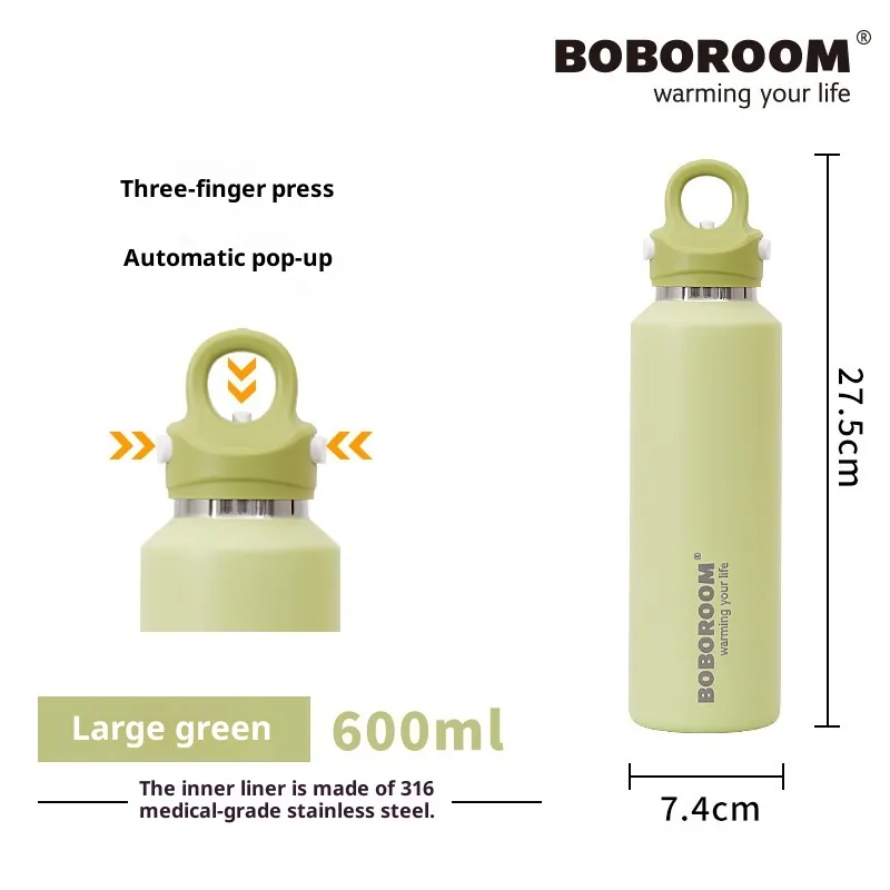 316L Stainless Steel One-click Lid Quickly Open Cup Car Double Layer - Green